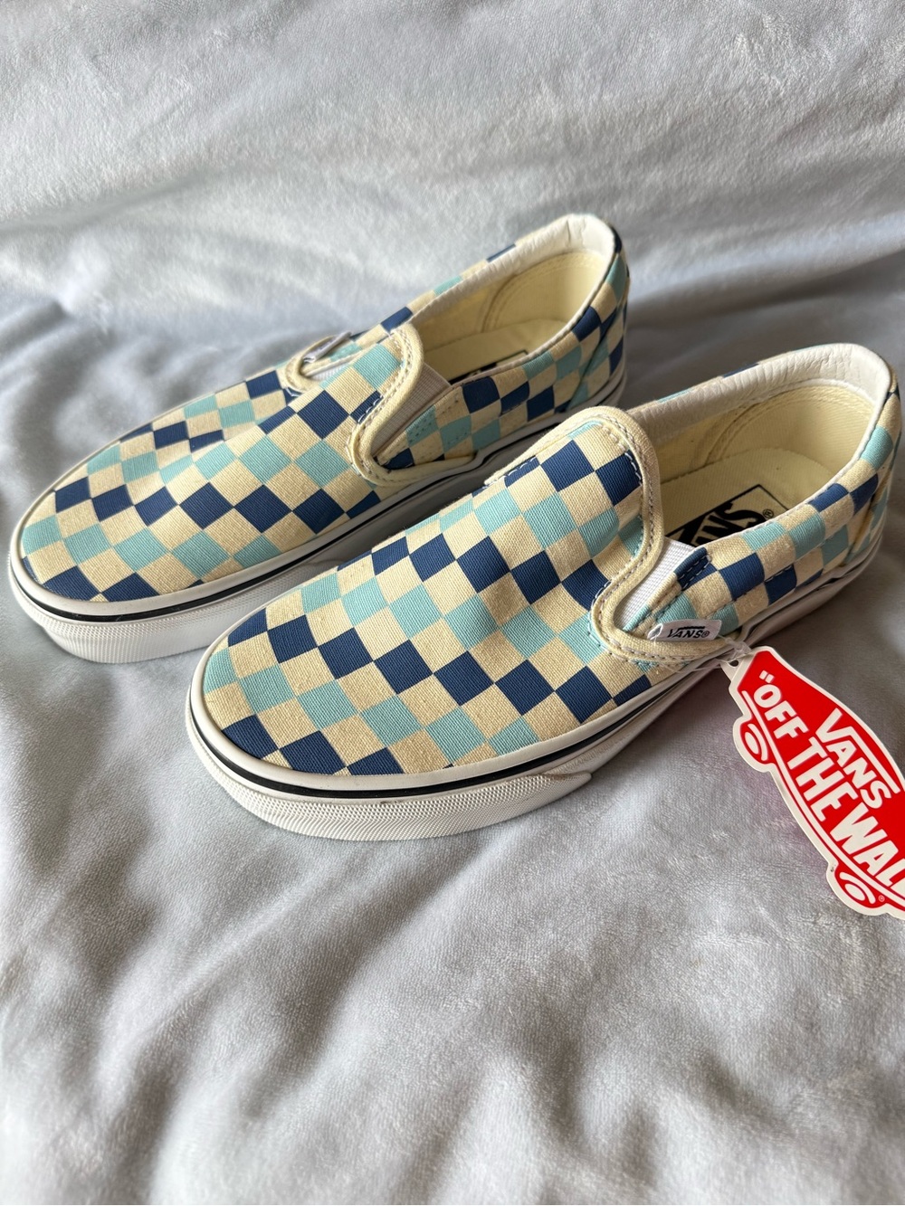 Vans Kids Slip-On Checkerboard Sneakers - Blue & Cream
